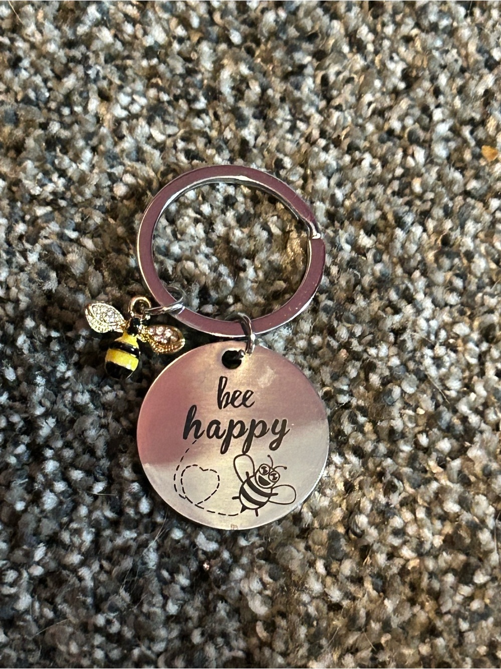 Boutique Bee Happy Stainless Steel Keychain Yellow Enamel Rhinestone Bee Charm